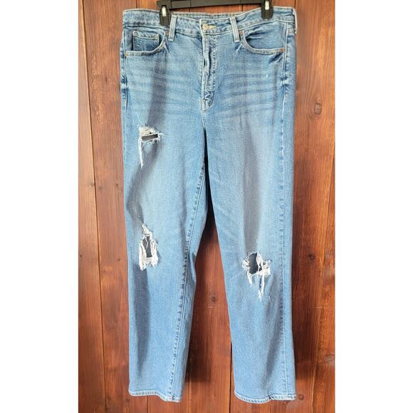 Old Navy Women 16 Tall Jeans O.G. Loose High Rise Medium Wash Distressed Denim - Picture 2 of 10